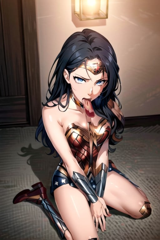 Wonder Woman (dc), Ajoelhando, Ahegao Hentai IA pornografia