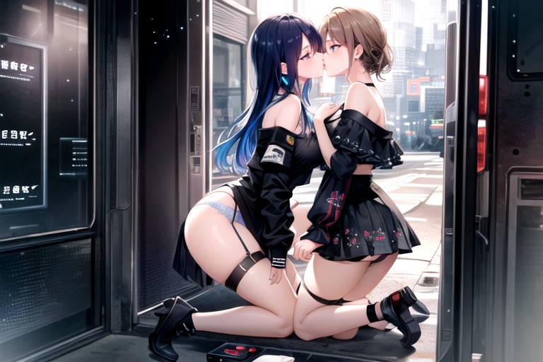 Cyberpunk Hacker, 2 People, Girls Kissing AI Porn