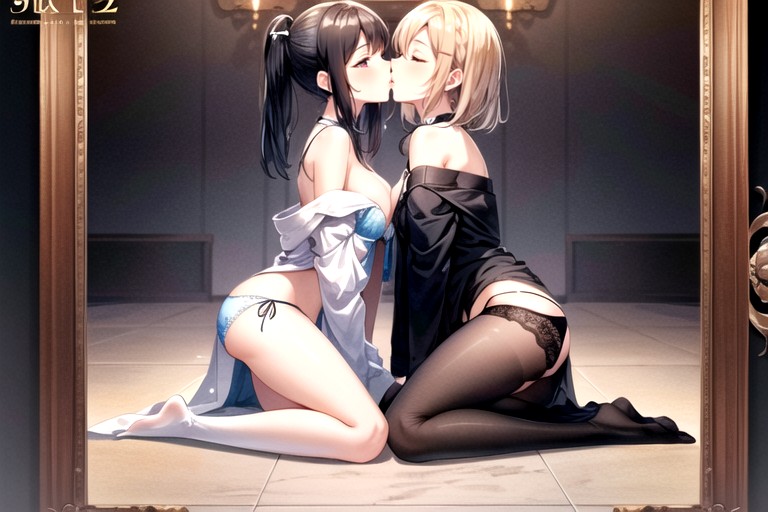 Girls Kissing, Lifting Skirt, 2 People AI Porn