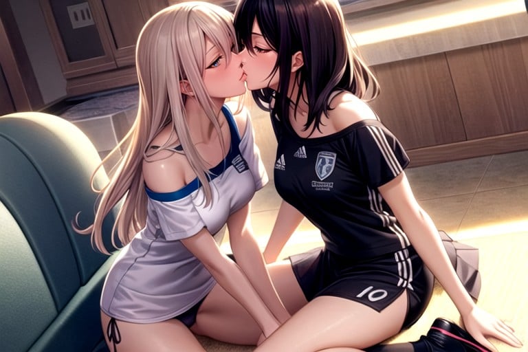 Поцелуи Девушек, Полный Рост, Поднимающаяся Юбка ИИ порно