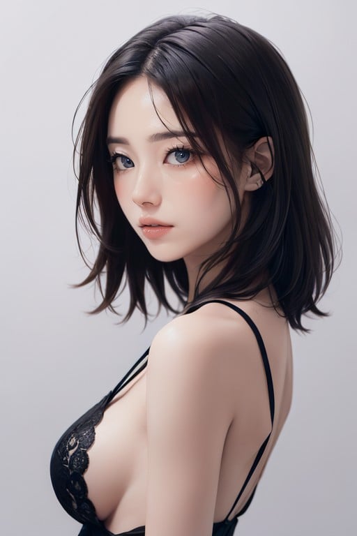 Small Breast, Blue Eyes, Simple Background AI Porn