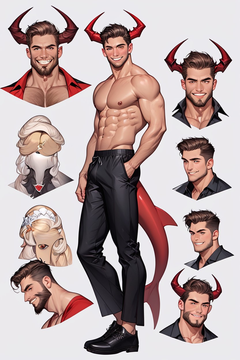 Full Body, A Fang Sticks Out Of His Mouth, Front AI Gay Porn