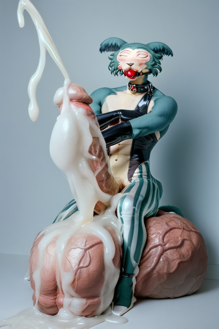 Ball Gag, Latex Gloves, Beastars Legoshi Male Furry AI Porn
