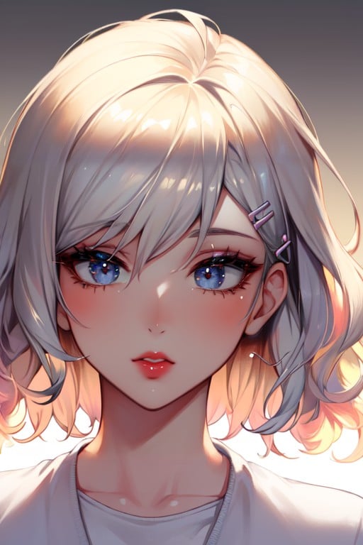 Girl With Wavy Ombre Hair, Pastel-colored Background, Hairpin Accessories AI Porn