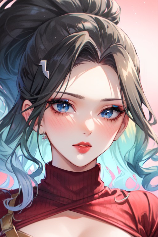 Hairpin Accessories, Soft Makeup With Shimmer, Girl With Wavy Ombre HairPorno AI