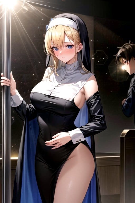 Ultra Detallado, Avergonzada, Wearing A Stripped Version Of A Nun's OutfitPorno AI