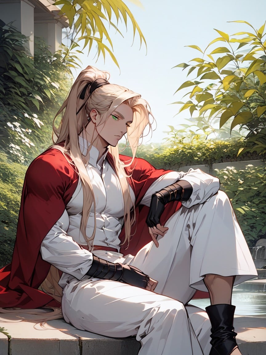 Fully Clothed With Long Black And White Royal Clothes, Tall Man, Red Cape On One Of His SidesAI黃漫