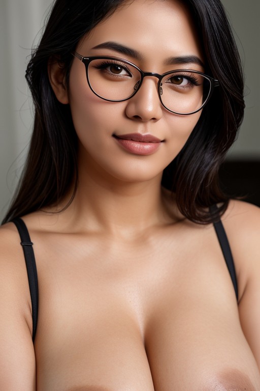 眼鏡, 普通のお尻, 自然な胸AIポルノ