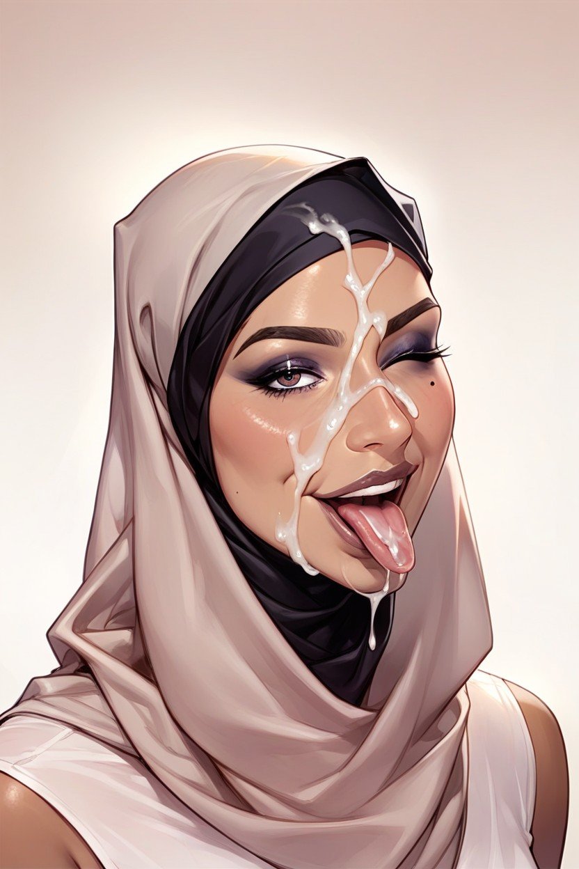 Hijab, Tongue Out, 사정AI 포르노