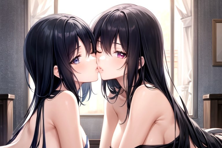 Off-shoulder, Topless, Girls Kissing AI Porn