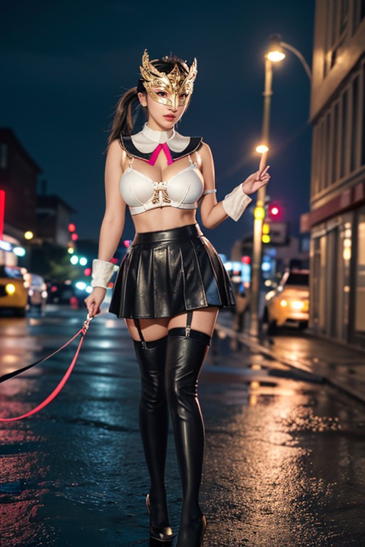 Leather Collar Leash, Legs, Ankle High Heel Asian AI Porn
