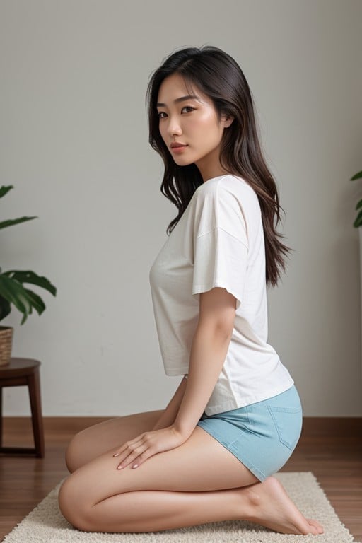 큰 엉덩이, 아시아 여성, 엉덩이에 손 포즈AI 포르노