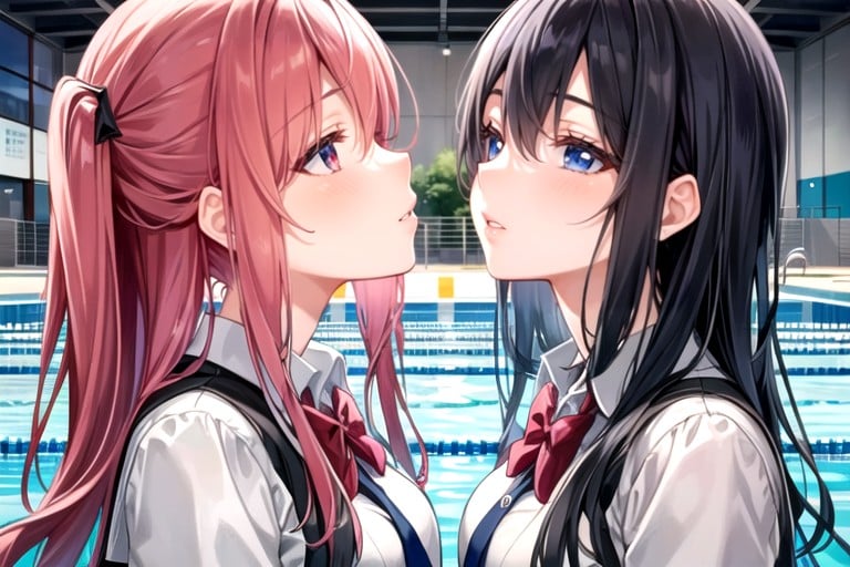 2 People, Girls Kissing, Pool AI Porn