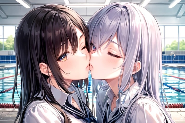 Girls Kissing, Form Fitting Clothes, 2 People AI Porn