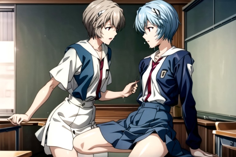 Many People Aroun, Ayanami Rei From Neon Genesis Evangelion, Juices Dripping From Pussy Pornografia de IA