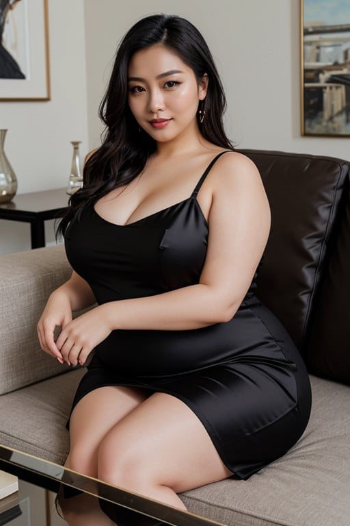실크 드레스, 아시아 여성, 검은색AI 포르노