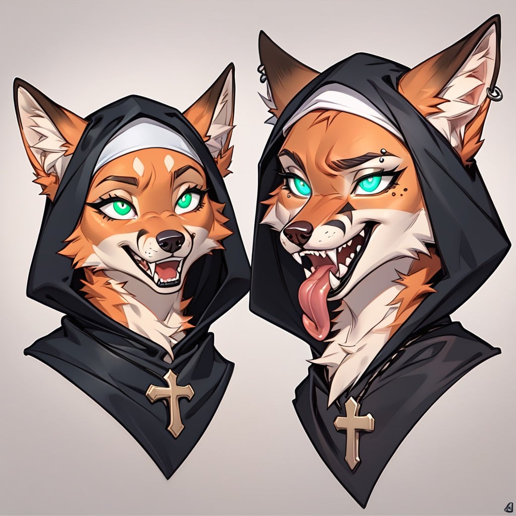 Freckles, Anthropomorphic Fox Deepthroating A Cock, Leather Costume Furry AI Porn