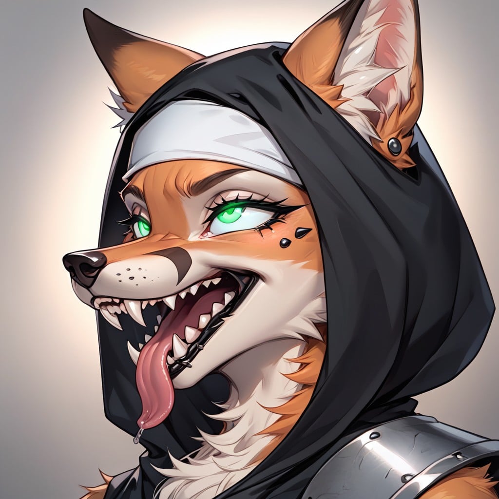 Anthropomorphic Fox Deepthroating A Cock, Canine Teeth, Tongue Out Furry AI Porn