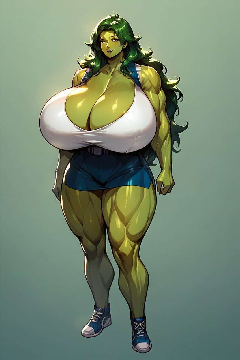 She-hulk, Blank Background, Breast Expansion AI Porn