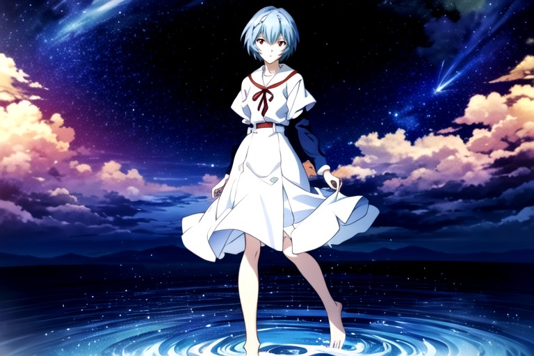 Coucher De Soleil, Ayanami Rei From Neon Genesis Evangelion, Water Surface AroundPorno IA