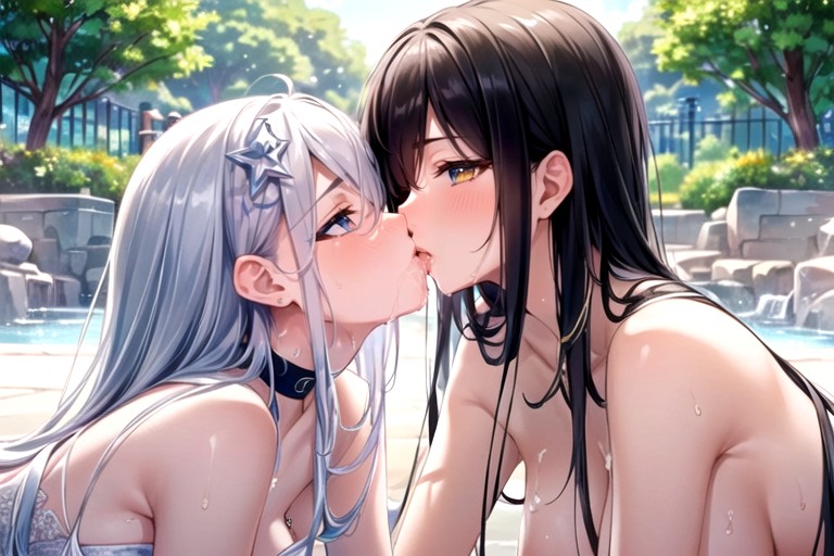 Meninas Se Beijando, Exterior, Vestido De Casamento Hentai IA pornografia