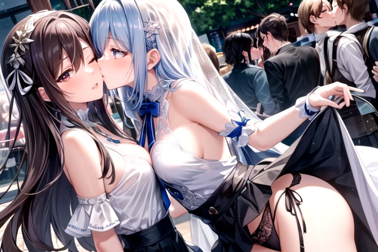 2 Personnes, Robe De Mariée, Embrasser (lesbiennes)Porno IA Hentai