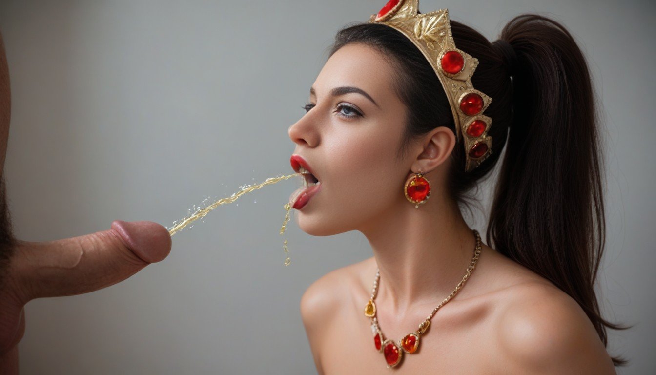 Red Lips, Pissing Into Mouth, Beautiful Adult European Woman Pornografia de IA