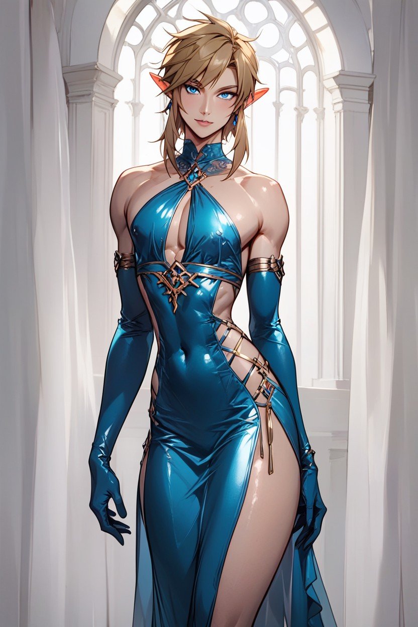Bright Blue Silk Dresss, 丝绸裙子, 尼龙手套AI黄片