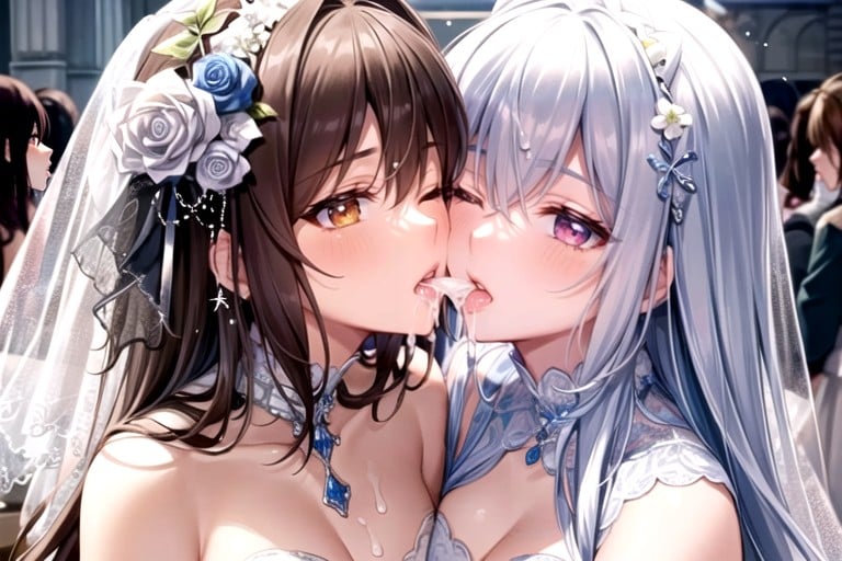 Vestido De Casamento, Meninas Se Beijando, 2 Pessoas Hentai IA pornografia