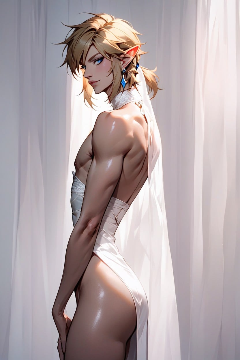 Link Is A Years Old Mature Femboy, Standing, Feminine Body AI Porn