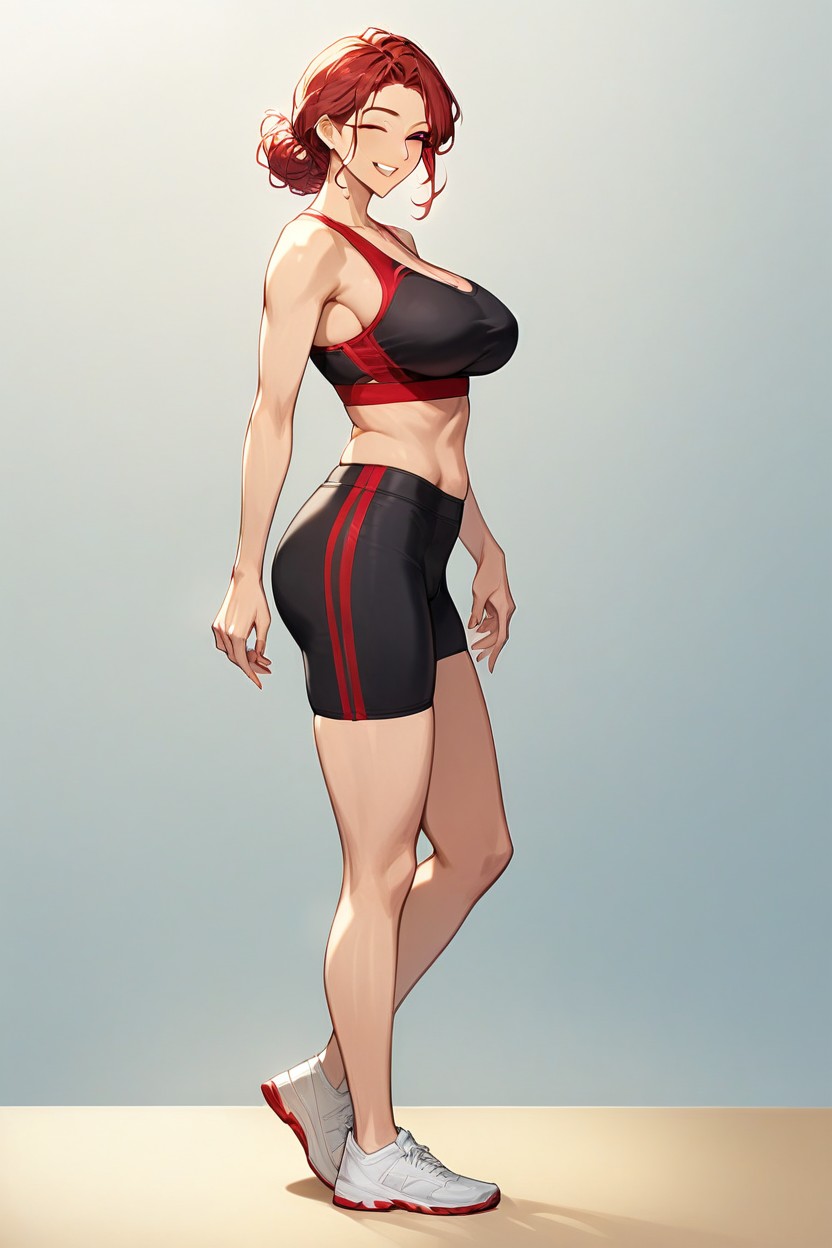 Cameltoe, Sporty Shorts, Red Hair Asian AI Porn