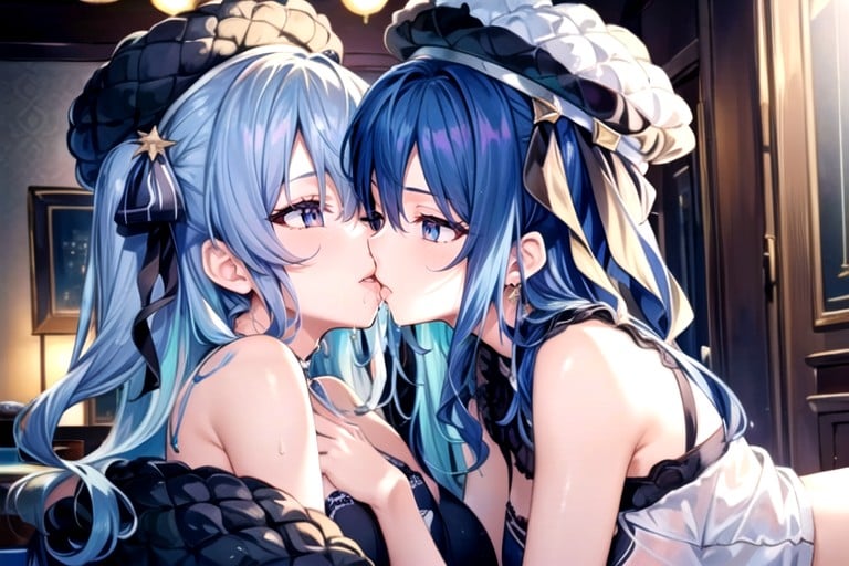 Hoshimachi Suisei, Off-shoulder, Girls Kissing AI Porn
