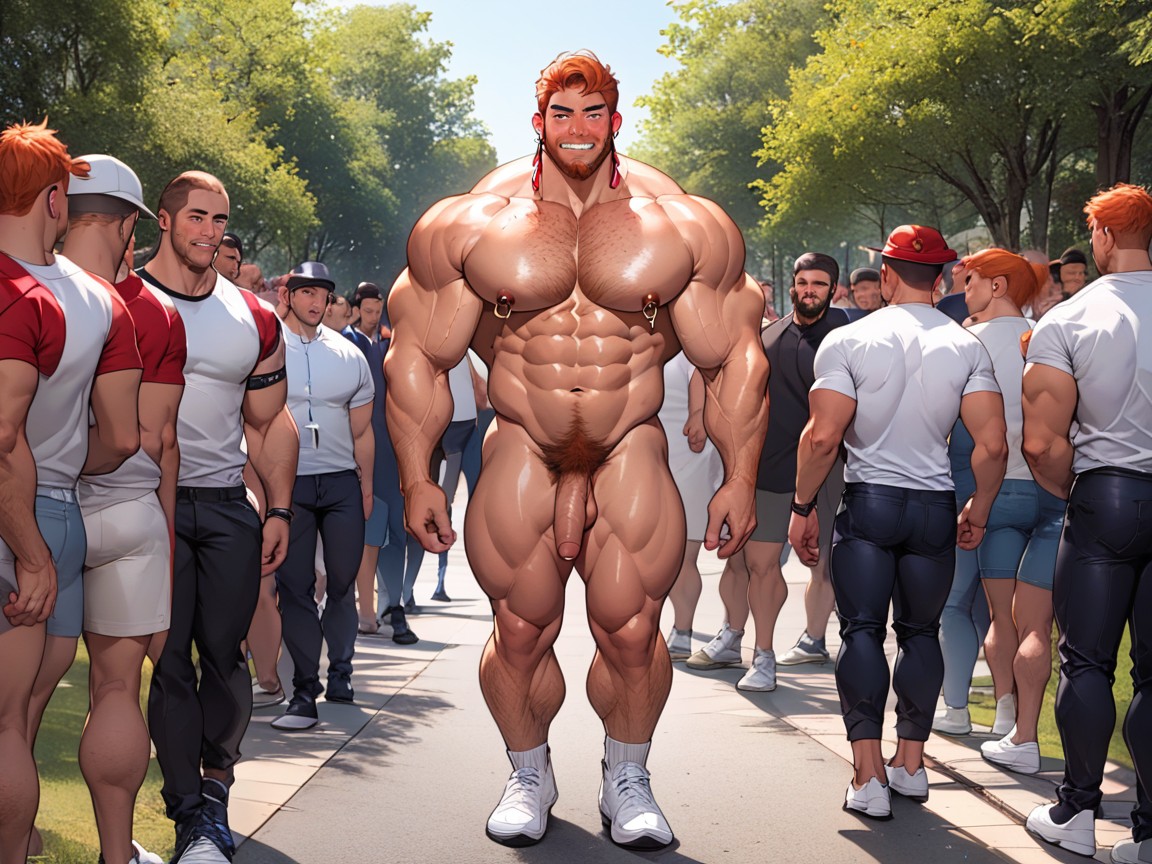 Wide Muscular Man, Public Humiliation, Many People Around AI Gay Porn
