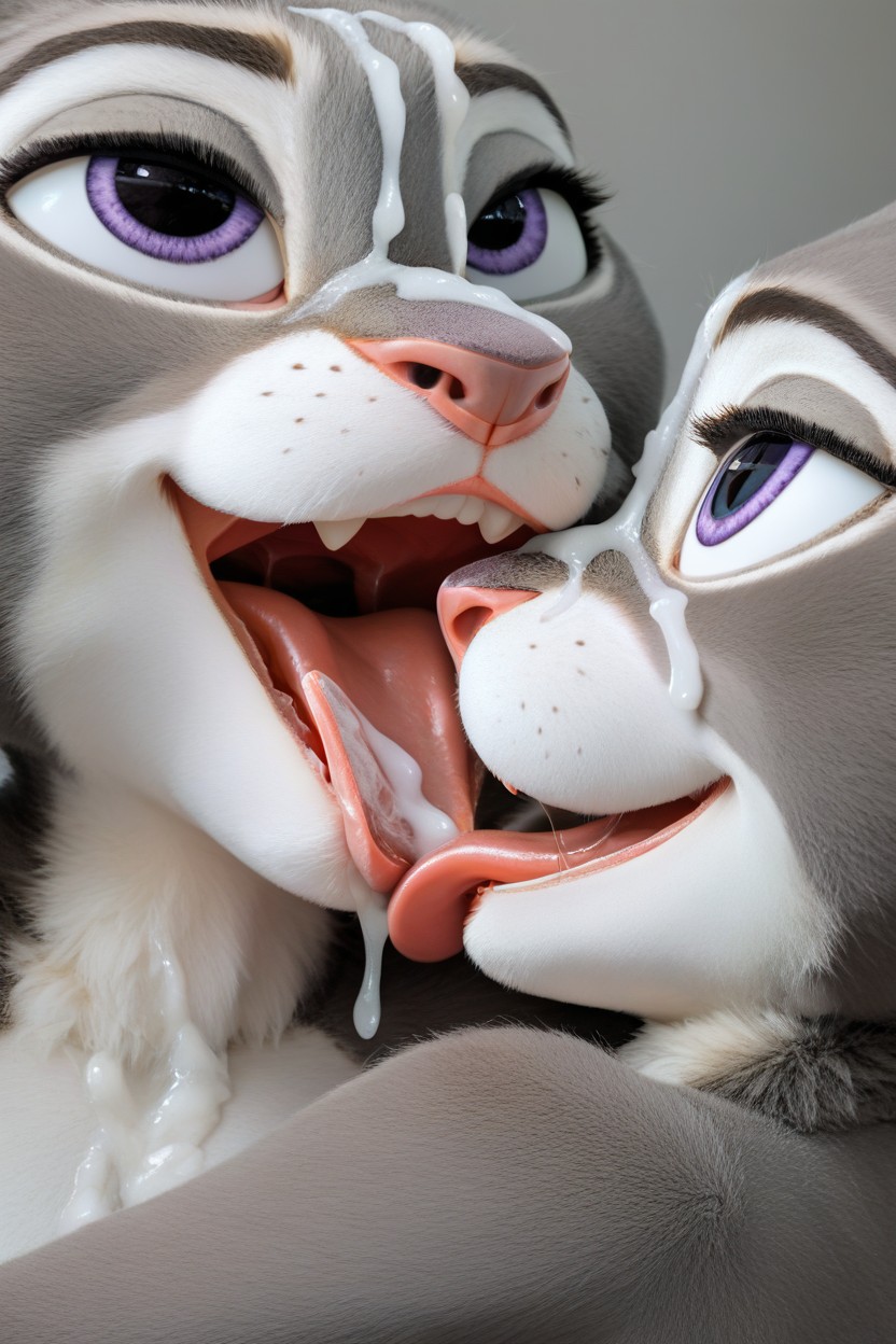 Twin Sisters, Cum Covered, Hugging Furry AI Porn