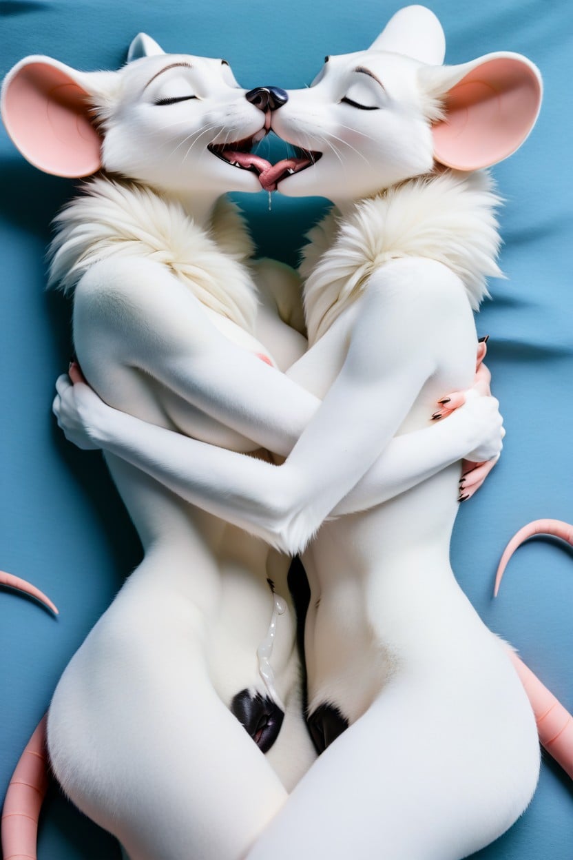 White Fur, Scissoring, Mouse Anthro Furry AI Porn