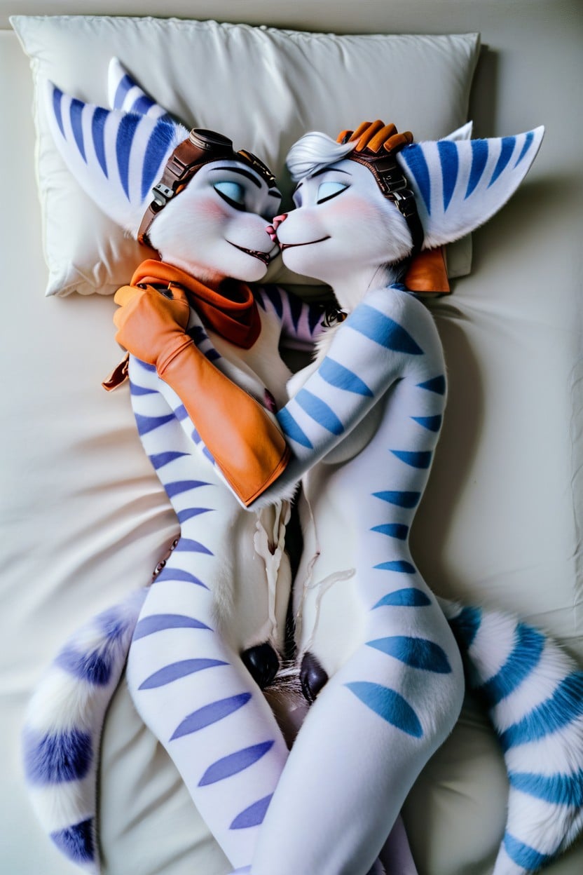 Lying In Bed, White Fur, Holding Each Other Close Furry AI Porn