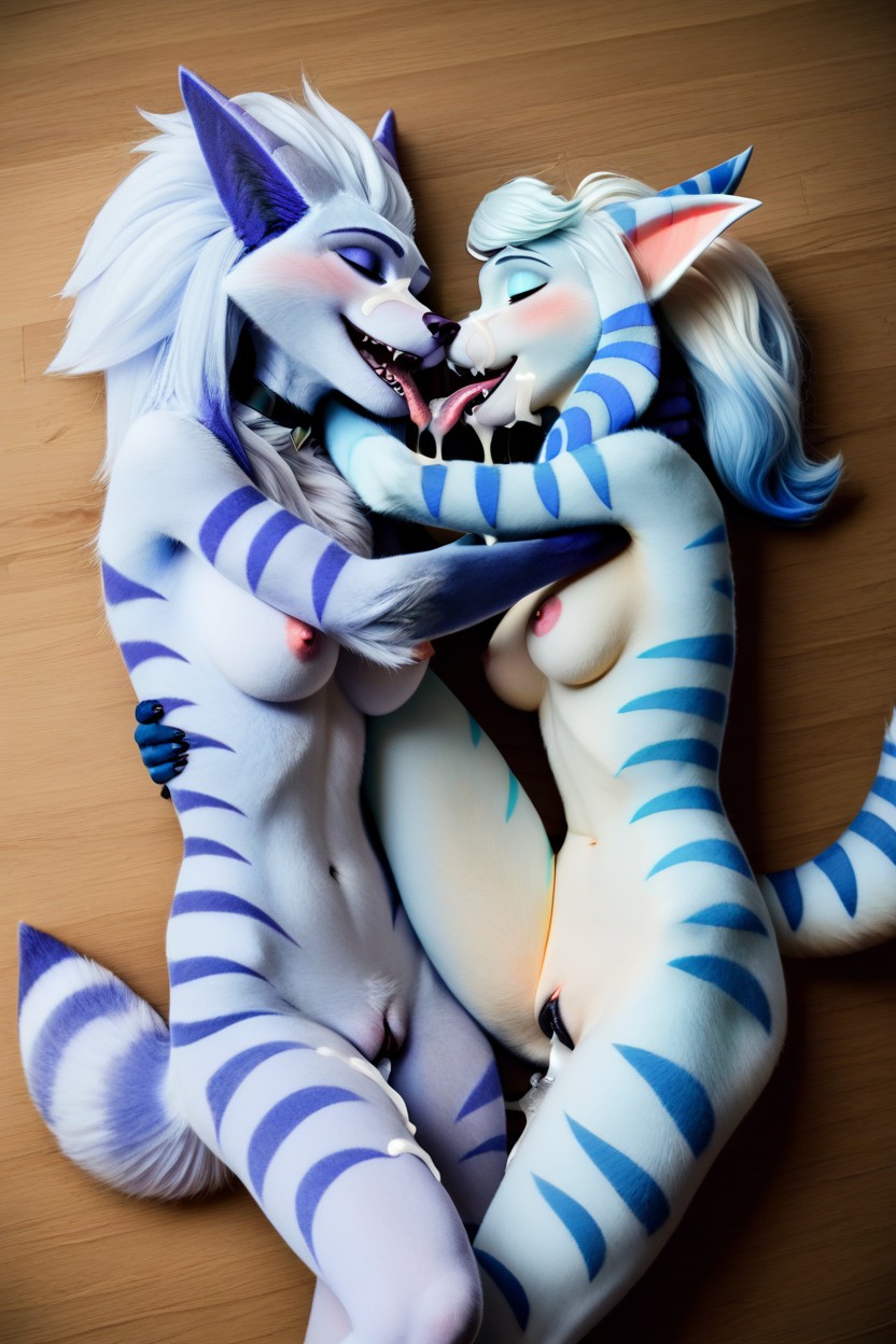 2 People, Cum On Fur, Tongue Furry AI Porn