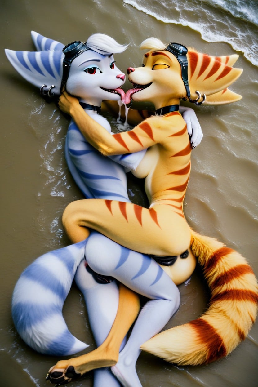 Twin Lesbians, Cum In Mouth, Cum Covered Furry AI Porn