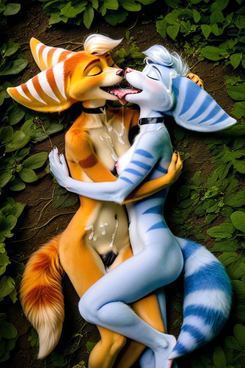 Hugging, Arms Around Each Other, Lesbian Kissing Furry AI Porn