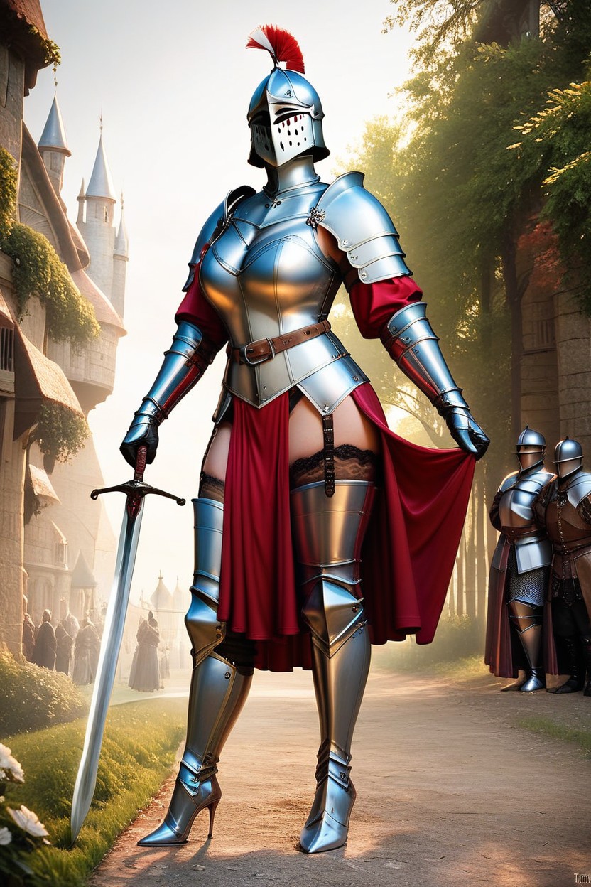 Medieval Knight Helmet, Real Photo, Legs ArmorPorno AI