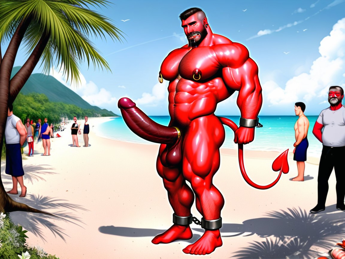 Dripping Cock, Beach, Arms Up AI Gay Porn