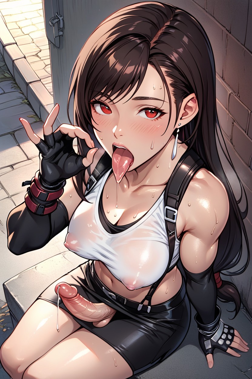 Drool, Black_gloves, Midriff Shemale AI Porn