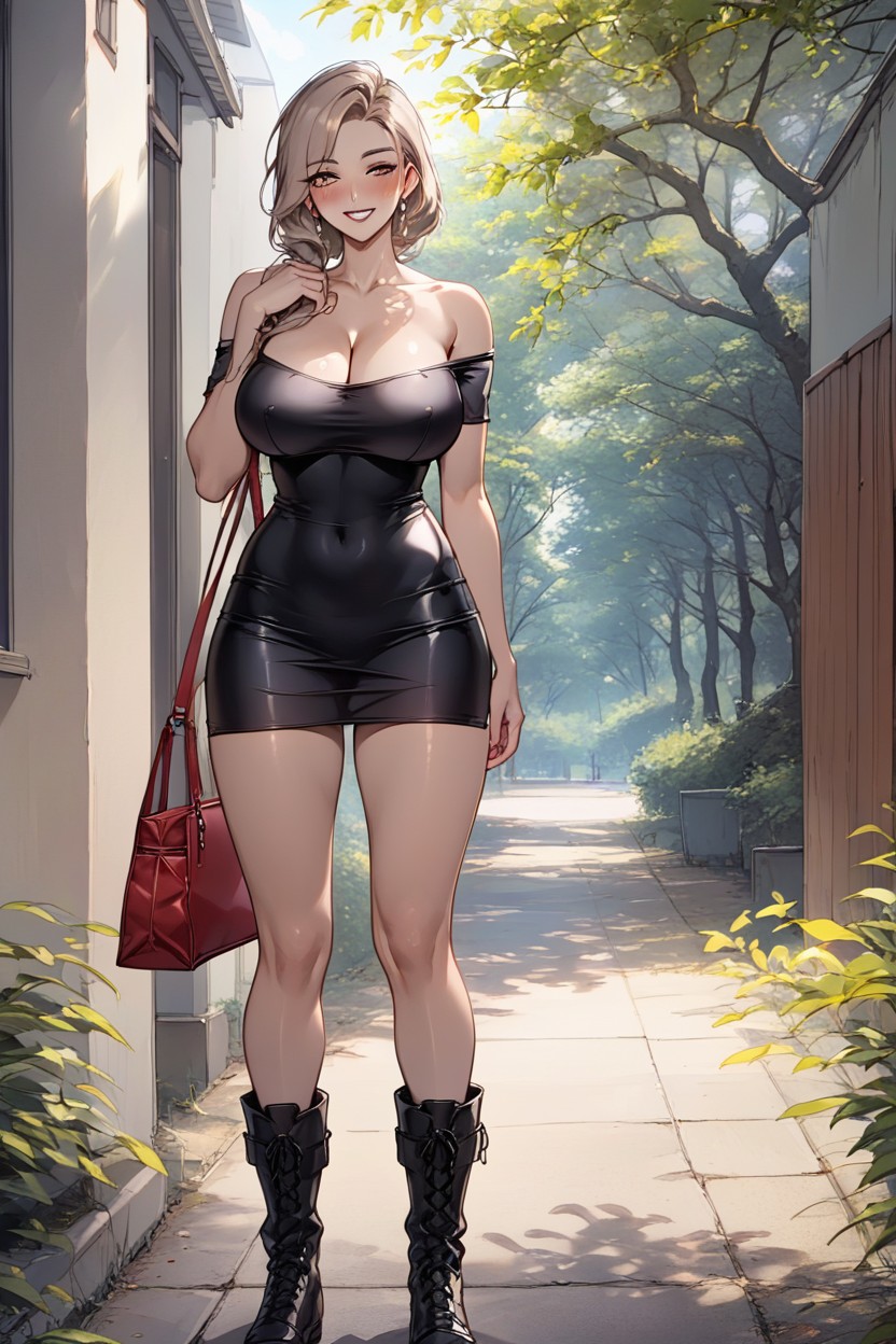 Black Combat Boots With Black Laces, Off-shoulder, Sunny Hentai AI Porn