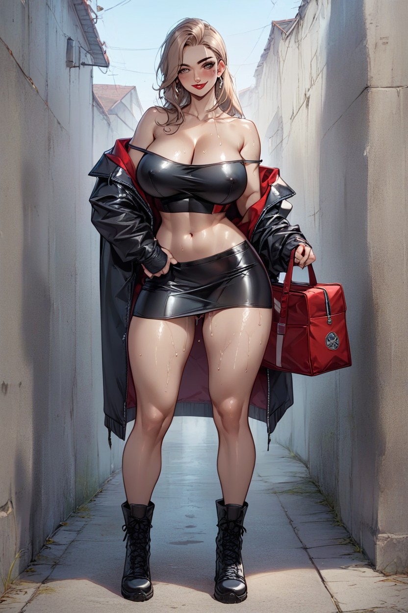 A Wet Pussy, A Black Micro Skirt, Front View AI Porn
