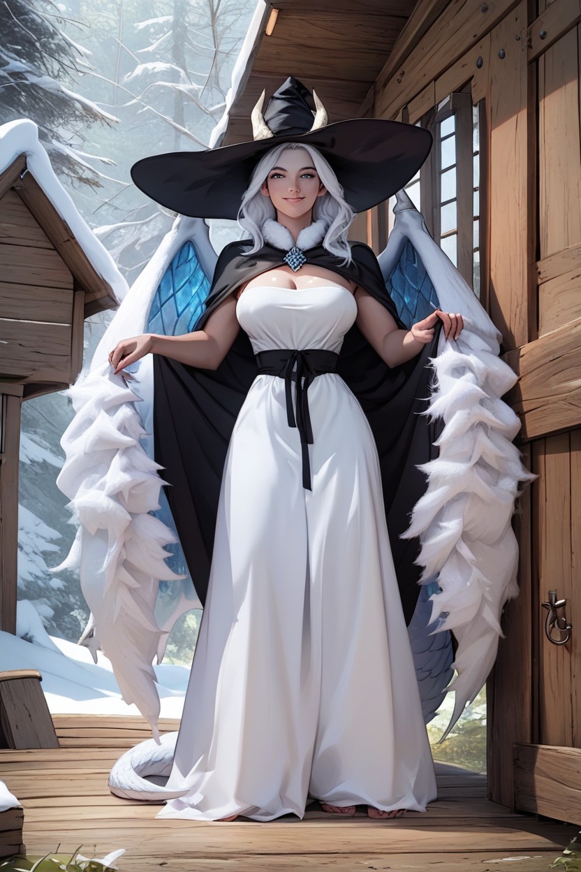 Black Cape, Mittlere Brust, Black Hooded CapeKI Porno