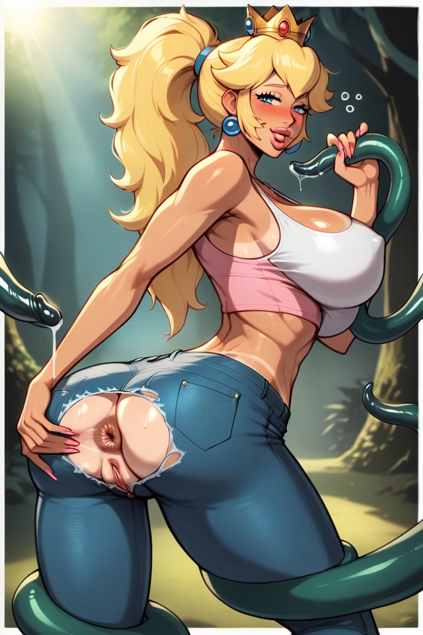 Green Tentacles Wrapping Legs, Tentacle Cocks, Princess Peach Hentai AI Porn