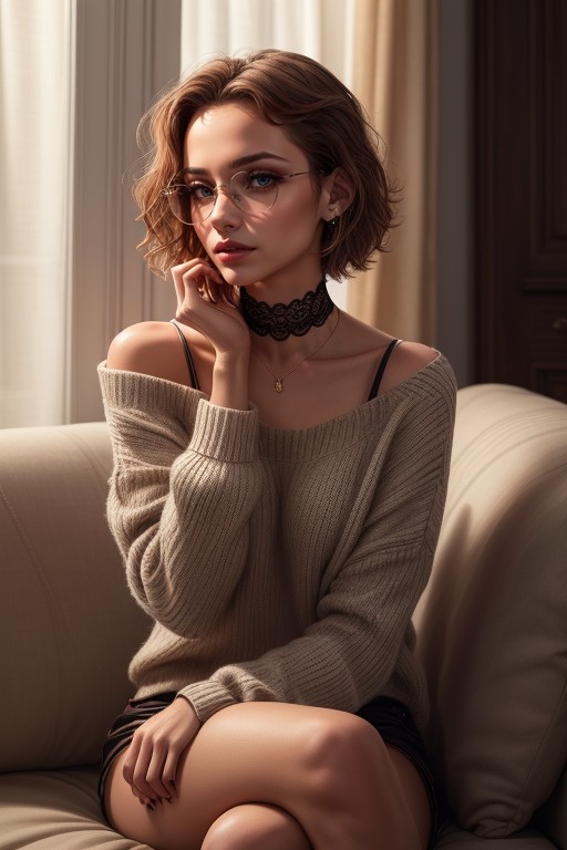 Black Choker Delicate Lace Design, Providing A Delicate And Vintage Feel To The S, Striped Sweater Horizontal Black And Red StripesAI黄片