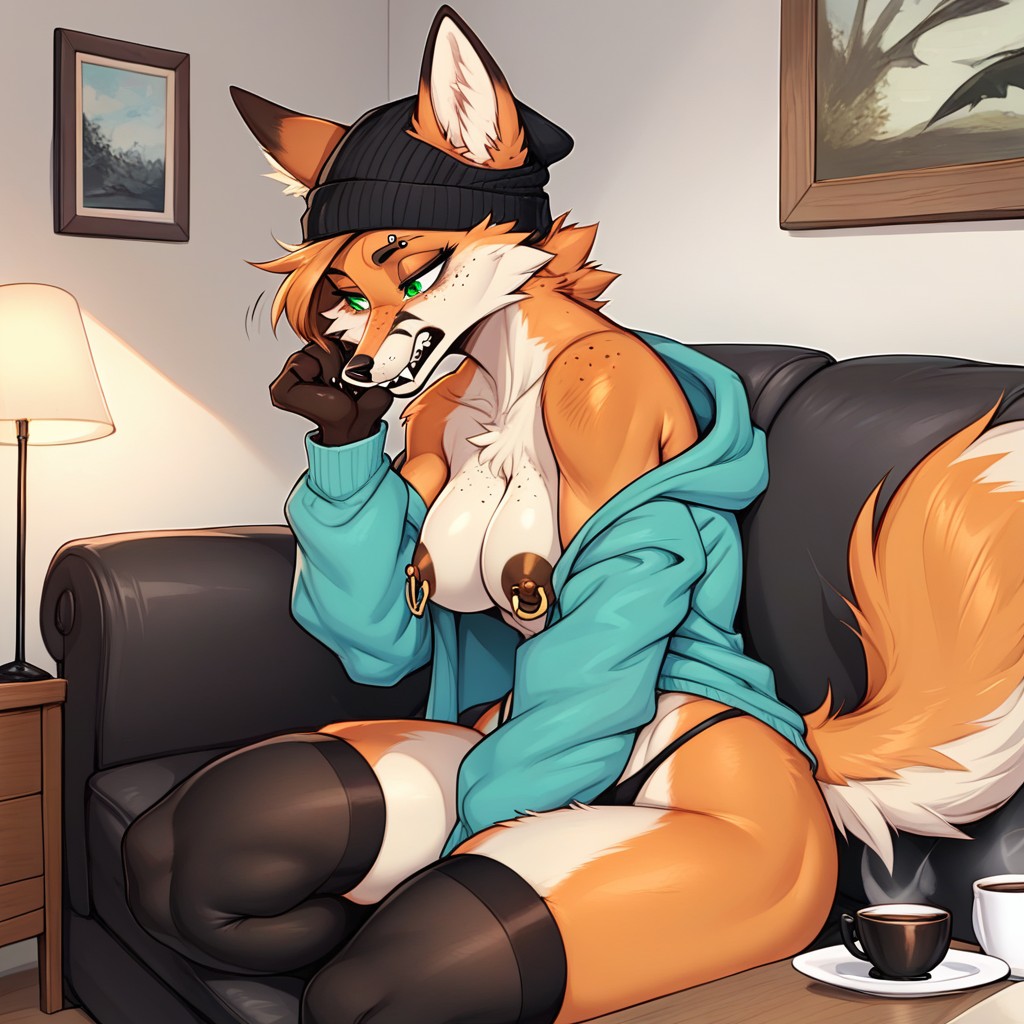 Cheek/dimple Piercings, Groggy, Off-shoulder Furry AI Porn