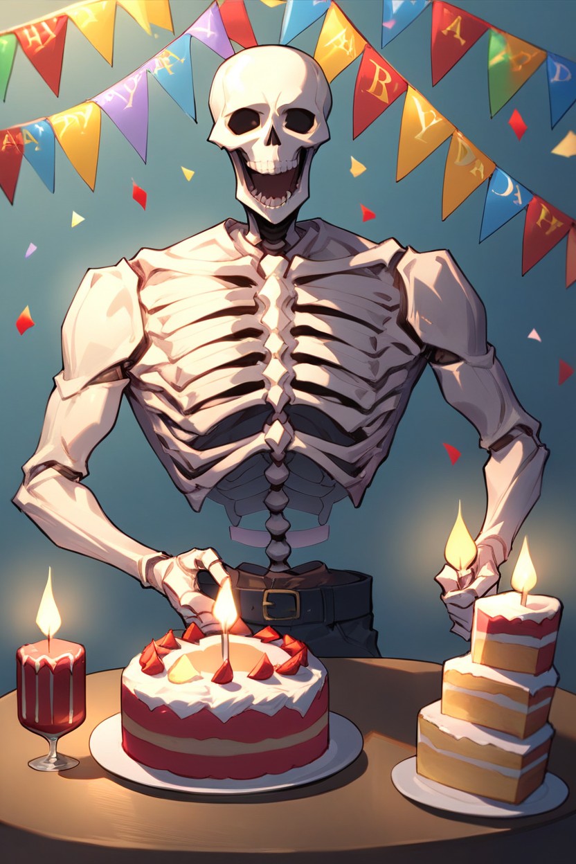 Colorful Candles, Skeleton Celebrates Your Birthday, Happy Birthday To You Pornografia de IA