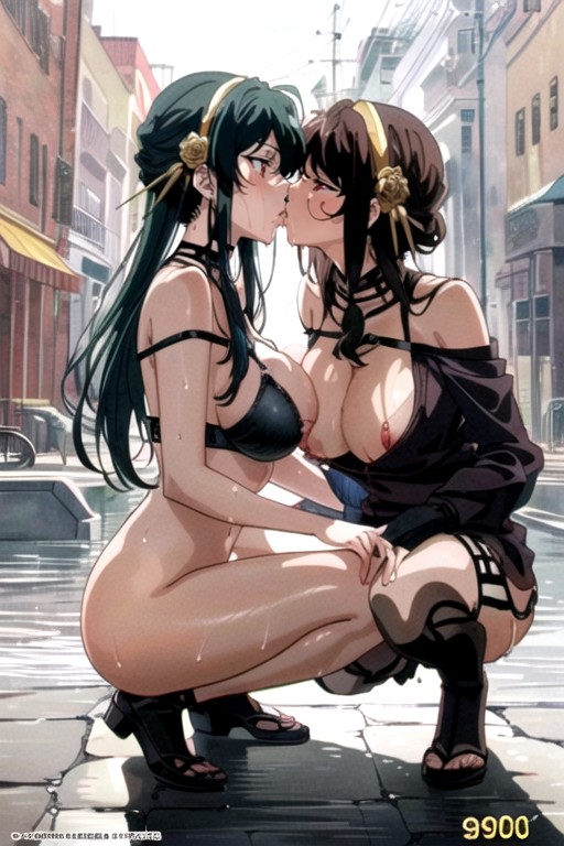 90s Style , Wet Clothes, Girls Kissing Hentai AI Porn